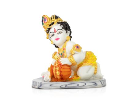 Butter Krishna Idol - 7 x 7.5 Inches | Marble Dust Vennai Kannan  Krishna Idol with Butter for Pooja For Sale