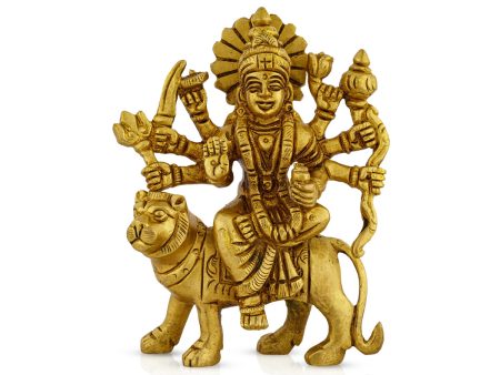 Durga Idol Sitting On Tiger - 4.5 x 3.5 Inches | Antique Brass Idol  Durga Murti for Pooja  490 Gms Approx Discount