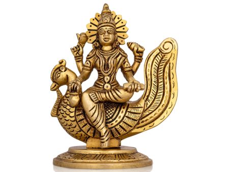 Gayatri Devi Sitting On Annam - 5.5 x 4.5 Inches | Antique Brass Idol  Gayathri Devi for Pooja  1.200 Kgs Approx Discount