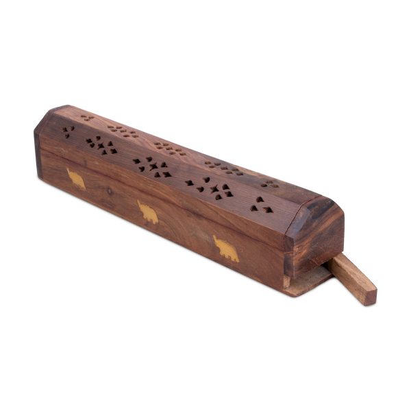 Agarbathi Stand - 2 x 12 Inches | Elephant Inlaid Design Dhoop Dhani  Wooden Design Incense Holder for Pooja Supply