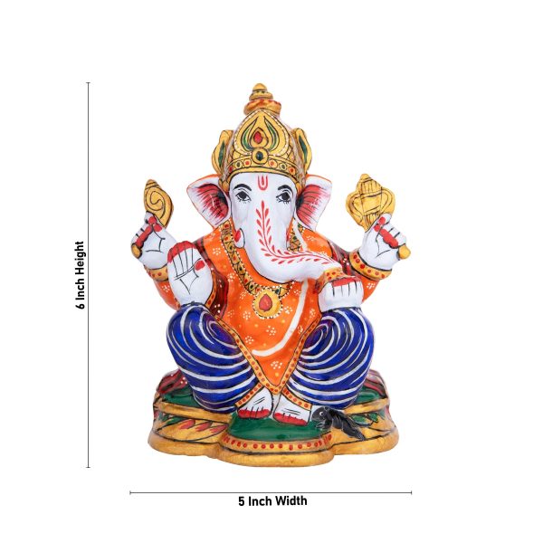 Ganesh Murti - 6 x 5 Inches | Aluminium Vinayagar Statue  Sitting Ganesha Statue  Painted Ganpati Murti for Pooja Hot on Sale