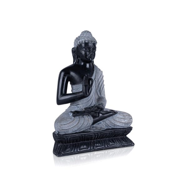 Buddha Statue Sitting On Flower Base - 10 x 7 Inches | Marble Murti  Black Stone Polish Buddha Murti for Pooja Online Sale