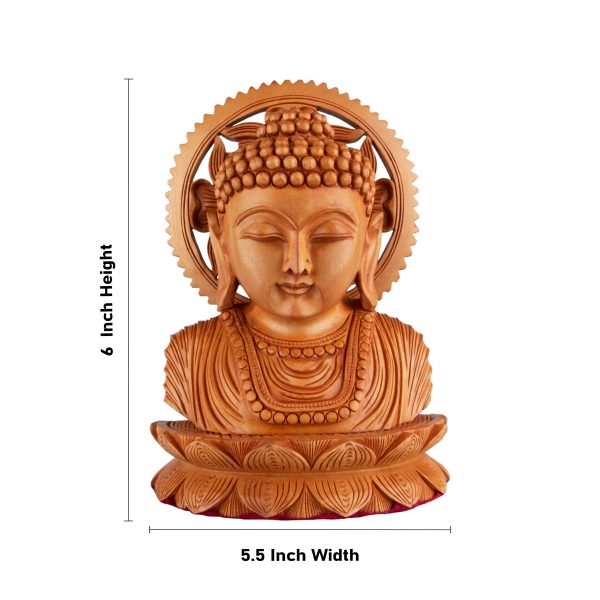 Buddha Bust Statue With Base - 6 x 5.5 Inches | Wooden Statue  Buddha Idol  Buddha Murti for Pooja Discount