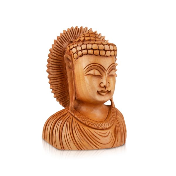 Buddha Bust Statue - 5 x 4.5 Inches | Wooden Statue  Buddha Idol  Buddha Murti for Pooja Discount