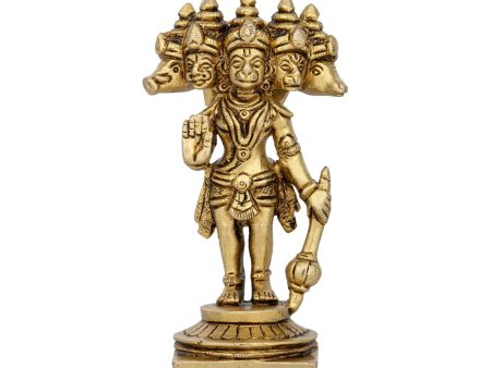 Panchmukhi Hanuman Murti Standing On Base - 4.5 x 2.5 Inches | Antique Brass Idol  5 Face Anjaneya Statue for Pooja Online