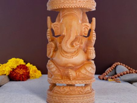 Ganesh Murti With Umbrella - 10 x 4.5 Inches | Wooden Statue  Vinayaka Statue Sitting On Chowki for Pooja Supply