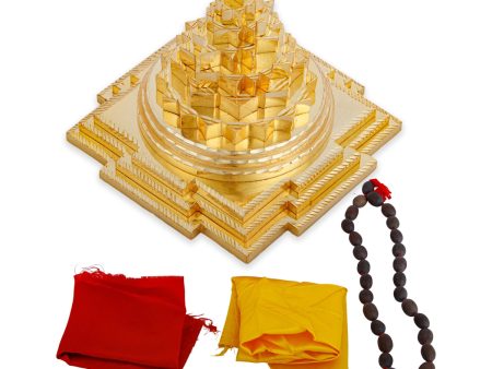 Maha Meru - 4 x 4 Inches | Gold Polish Sri Yantra  Sri Chakra Maha Meru for Pooja  1.460 Kgs Approx For Sale