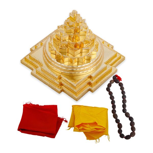 Maha Meru - 4 x 4 Inches | Gold Polish Sri Yantra  Sri Chakra Maha Meru for Pooja  1.460 Kgs Approx For Sale