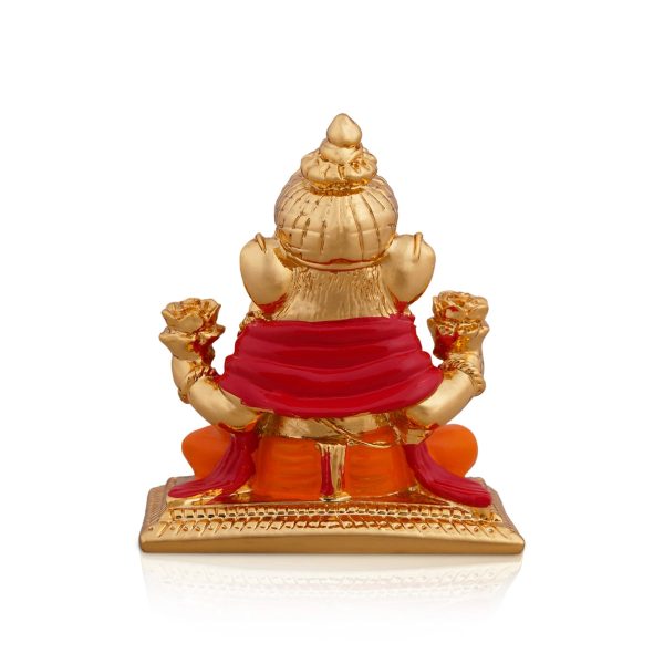 Ganesh Murti Sitting On Bajot - 2.75 x 2 Inches | Metal Gold Polish Vinayaka Statue  Ganpati Statue for Pooja Cheap