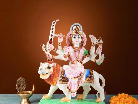 Durga Murti Sitting On Lion - 11.5 x 8.5 Inches | Resin Statue  Painted Durga Idol  Durga Statue for Pooja Cheap