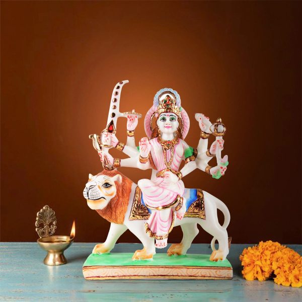 Durga Murti Sitting On Lion - 11.5 x 8.5 Inches | Resin Statue  Painted Durga Idol  Durga Statue for Pooja Cheap