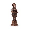 Welcome Lady With Lamp - 22 x 8 Inches | Copper Oxidised Standing Lady With Vilakku  Deepam for Pooja  2.120 Kgs For Sale