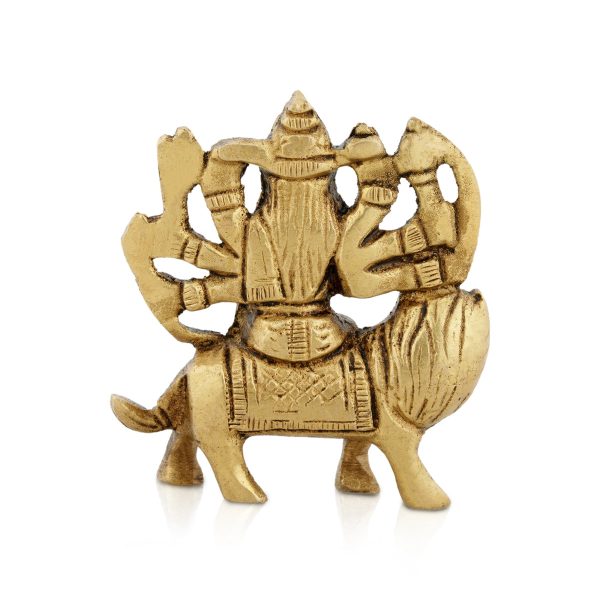 Durga Idol Sitting On Lion With 8 Hands - 2.5 x 2.5 Inches | Antique Brass Idol  Durga Statue for Pooja  120 Gms Discount