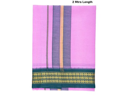 Veshti - 2 Mtrs | 3 Line Rudraksha Border Dhoti  Pink Colour Vesti for Men Online