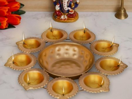 Metal Flower Pot - 1.5 x 10.5 Inches | Brass Polish Urli  9 Diya with Uruli for Pooja  270 Gms Approx Discount