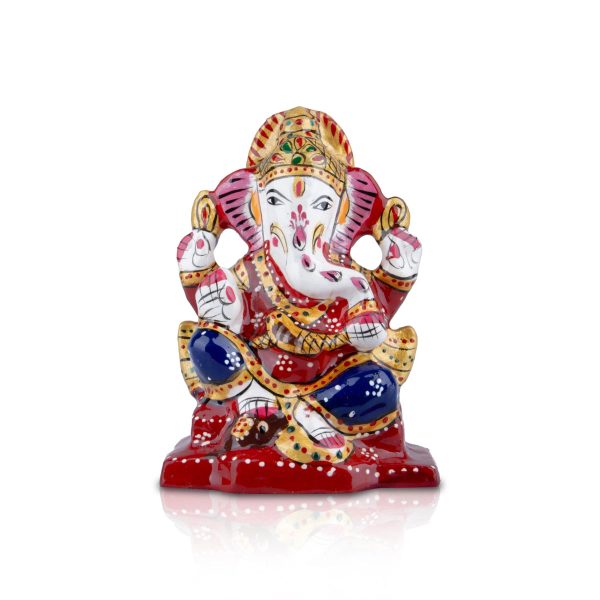 Ganesh Murti - 4 x 2.75 Inches | Aluminium Vinayagar Statue Sitting On Chowki  Painted Ganpati Murti for Pooja Online Sale