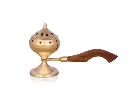 Dhoop Dhani With Lid - 6 x 9 Inches | Brass Dhup Dhani With Wooden Handle  Sambrani Burner for Pooja  325 Gms on Sale