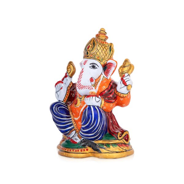 Ganesh Murti - 6 x 5 Inches | Aluminium Vinayagar Statue  Sitting Ganesha Statue  Painted Ganpati Murti for Pooja Hot on Sale