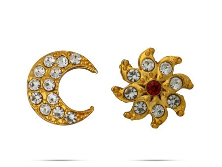 Stone Sun and Moon Billai - 0.5 Inch | Stone Jewellery  Gold Polish Hair Accessories for Deity  5 Gms Approx For Sale