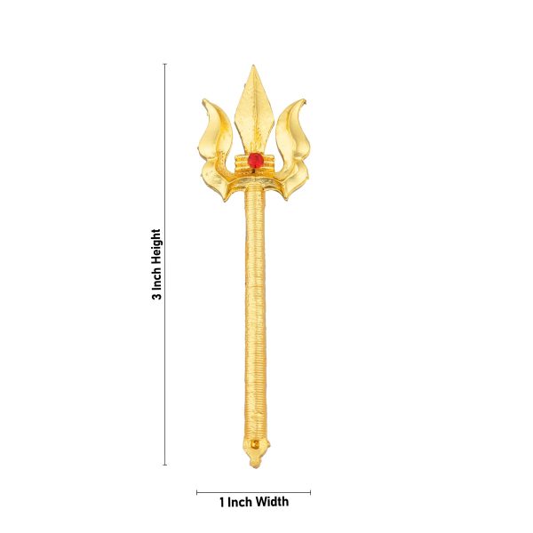 Trishul - 3 x 1 Inches | Gold Polish With Stone Astras  God Shiva Trishul  Soolam  Durga Maa Trishul for Deity Online now