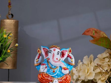 Ganesh Murti - 5 x 5 Inches | Aluminium Vinayagar Statue Sitting On Chowki  Painted Ganpati Murti for Pooja Online Sale