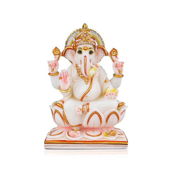 Ganesh Murti - 8 x 5.5 Inches | Vinayagar Statue  Marble Dust Murti  Painted Ganpati Statue for Pooja For Cheap