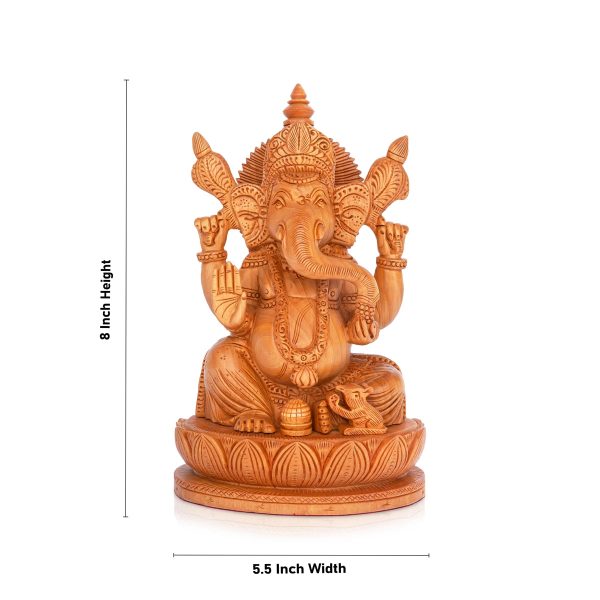 Ganesh Murti - 8 x 5.5 Inches | Wooden Statue  Ganapati Idol Sitting On Kamal Base  Vinayagar Statue for Pooja Online Hot Sale