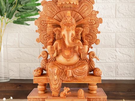 Ganesh Murti Sitting On Chowki - 12 x 8 Inches | Wooden Statue  Sitting Vinayaka Statue  Ganpati Murti for Pooja Online Hot Sale