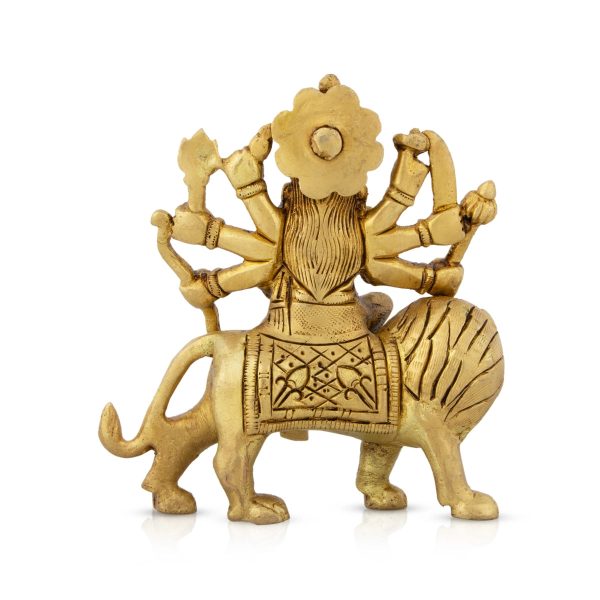 Durga Idol Sitting On Lion - 4.5 x 4 Inches | Antique Brass Idol  Durga Murti With Eight Hands for Pooja Online Sale