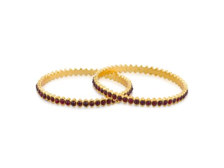 Kemp Stone Bangles Pair - 0.5 x 2.5 Inches | Red Colour Stone Chudi  Bharatanatyam Jewellery for Women Fashion