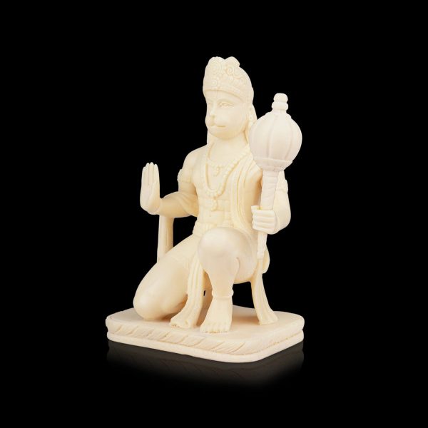 Anjaneya Statue - 7 x 4 Inches | Marble Dust Murti  Sitting Hanuman Statue for Pooja Discount