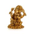 Ganesh Murti Sitting On Lotus - 4.5 x 4 Inches | Antique Brass Idol  Ganpati Murti for Pooja  1.005 Kgs Approx Supply