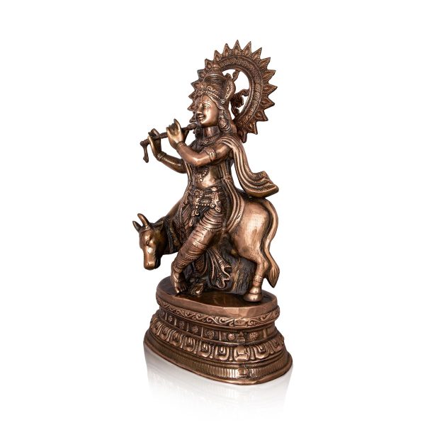 Krishna Murti - 28 x 10 Inches | Copper Oxidised Murti  Cow Krishna Idol  Standing Krishna Statue for Pooja  3.960 Kgs Cheap