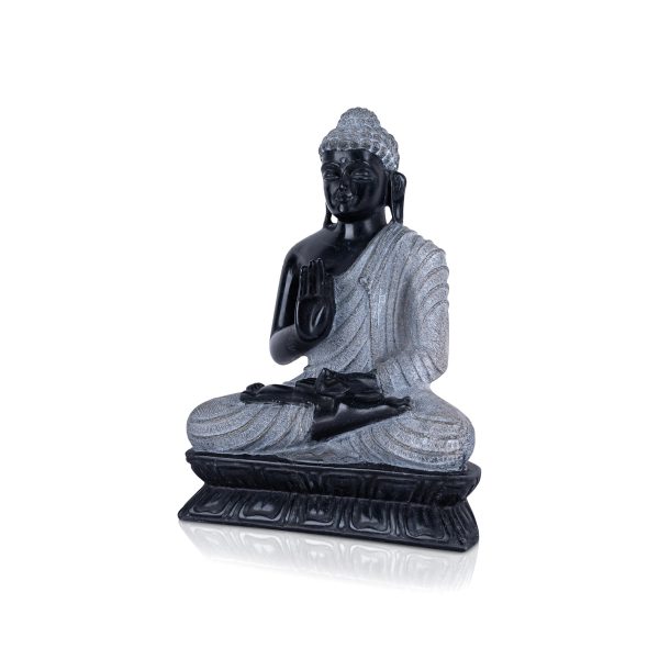 Buddha Statue Sitting On Flower Base - 10 x 7 Inches | Marble Murti  Black Stone Polish Buddha Murti for Pooja Online Sale