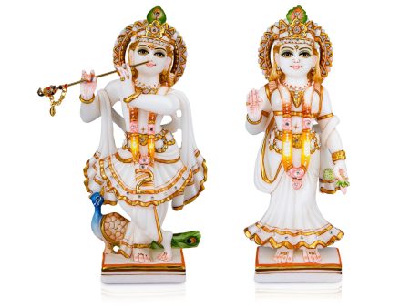 Radha Krishna Idol Pair - 10 x 5 Inches | Marble Murti  Painted Radha Krishna Murti for Pooja Sale