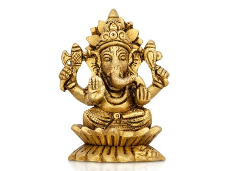 Ganesh Murti Sitting On Lotus Flower - 3.25 x 2.25 Inches | Antique Brass Idol  Ganpati Murti for Pooja  340 Gms Online Hot Sale