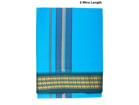 Veshti - 2 Mtrs | 3 Line Rudraksha Border Dhoti  Sky Blue Colour Vesti for Men For Sale