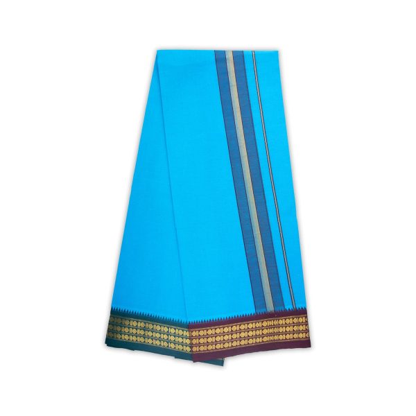 Veshti - 2 Mtrs | 3 Line Rudraksha Border Dhoti  Sky Blue Colour Vesti for Men For Sale