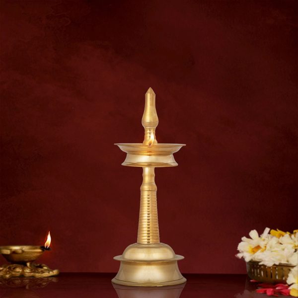 Kerala Vilakku - 10 x 4 Inches | Brass Deepam  Kerala Kuthu Vilakku  Kerala Lamp for Pooja  580 Gms Approx Sale