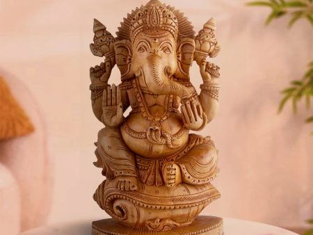 Ganesh Murti - 8 x 4.5 Inches | Vinayagar Statue  Wooden Statue  Flat Ganpati Statue for Pooja Online