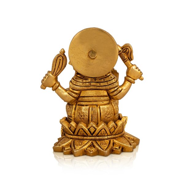 Ganesh Murti Sitting On Lotus - 4.5 x 4 Inches | Antique Brass Idol  Ganpati Murti for Pooja  1.005 Kgs Approx Supply