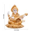 Saraswati Murti - 3 x 2.5 Inches | Metal Gold Polish Saraswathy Idol  Sitting Saraswati Moorti for Pooja Supply