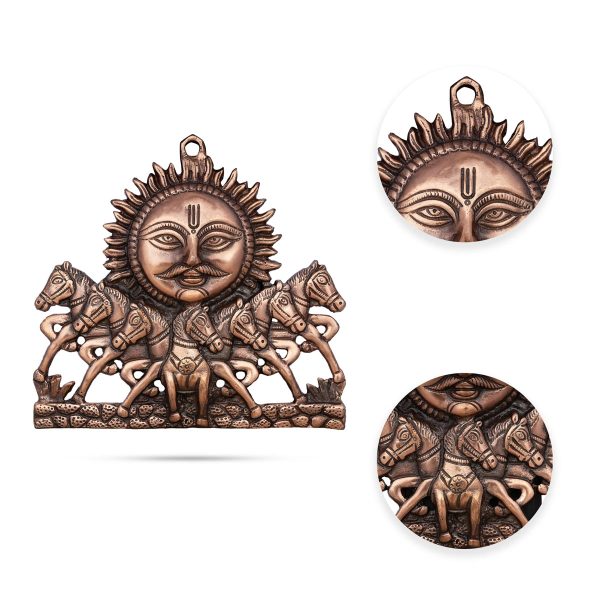 Sun Wall Hanging With 7 Horses - 7 x 8 Inches | Copper Oxidised Sun Face Wall Hanging  Sun Wall Decor Fashion