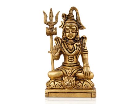 Shiva Statue With Base - 4.5 x 2.5 Inches | Antique Brass Idol  Sitting Shiv Murti for Pooja  495 Gms Approx Cheap