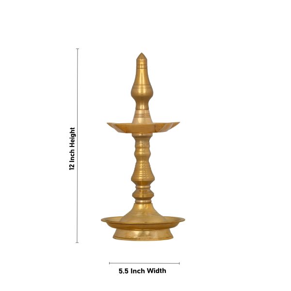 Kerala Lamp - 12 x 5.5 Inches | Brass Nilavilakku  Brass Kuthu Vilakku  Fancy Lamp for Pooja  1.160 Kgs Approx Sale