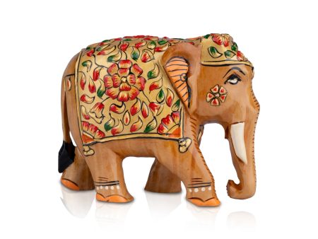 Painted Elephant Statue - 4 x 5 Inches | Wooden Statue  Elephant Sculpture  Elephant Idol for Home Decor Sale