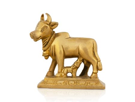 Cow With Calf Idol With Base - 2.5 x 2.25 Inches | Antique Brass Idol  Cow And Calf Statue for Pooja  210 Gms Online