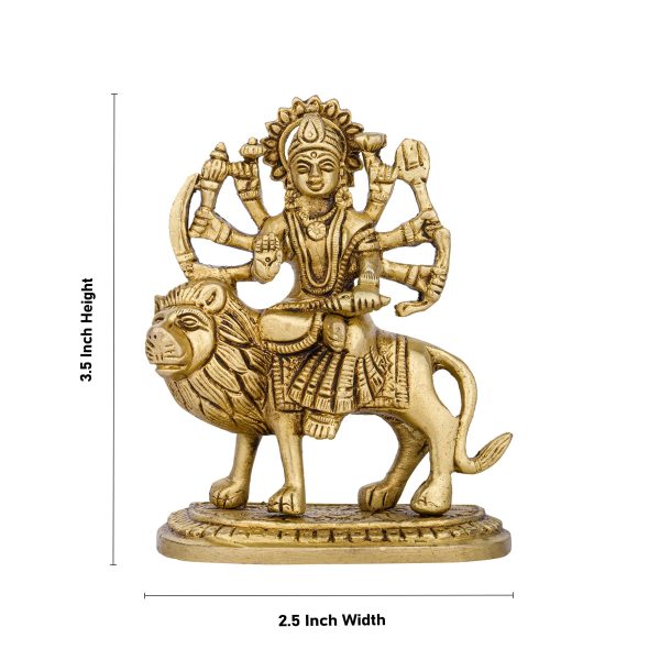 Durga Idol Sitting On Lion With Base - 3.5 x 2.5 Inches | Antique Brass Idol  Durga Murti With 8 Hands for Pooja Online now