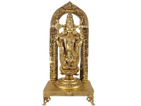 Vishnu Lakshmi Idol With Arch Standing On Chowki - 26 x 12 Inches | Antique Brass Idol  Balaji Murti With Laxmi Idol Online Hot Sale