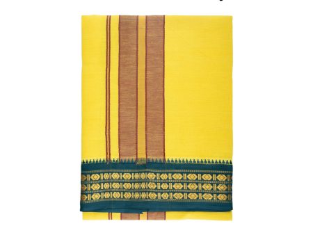 Veshti - 2 Mtrs | 3 Line Rudraksha Border Dhoti  Lemon Yellow Colour Vesti for Men Online